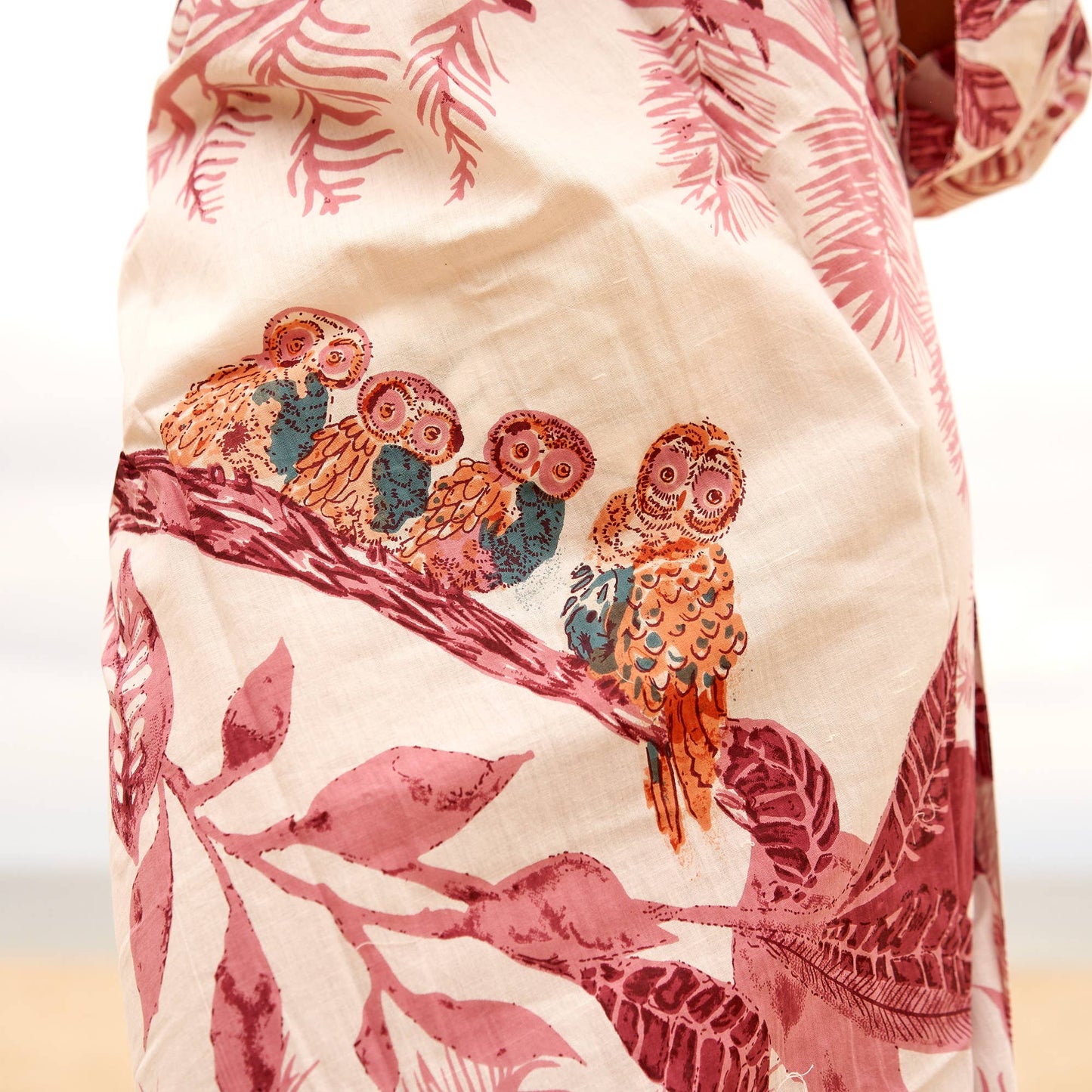 Handmade Cotton Bathrobe Kaftan - Pink Owl