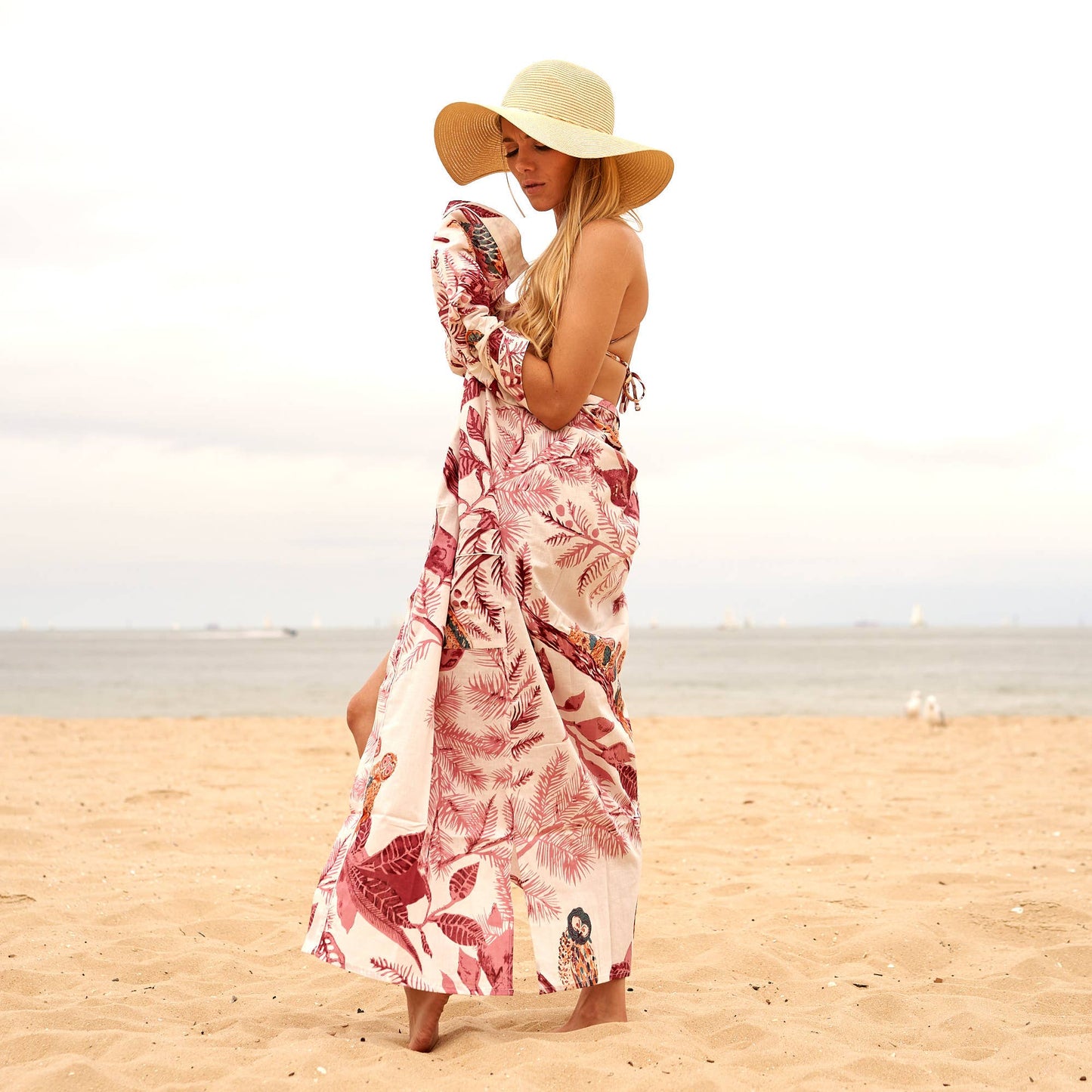 Handmade Cotton Bathrobe Kaftan - Pink Owl